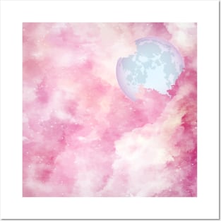 Pink Galaxy Background Full Moon Posters and Art